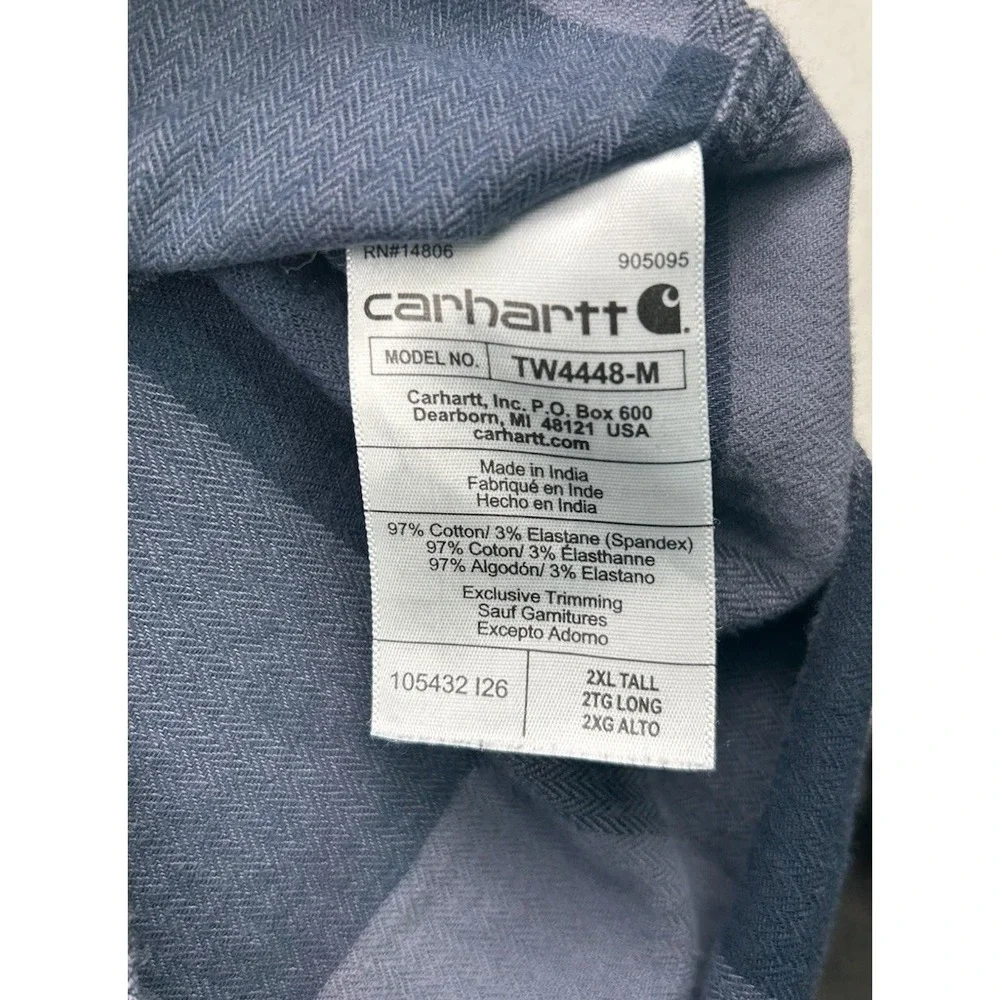 Carhartt Flannel Shirt Men's 2XLT Blue Plaid Relaxed Fit Pockets Button TW4448-M
